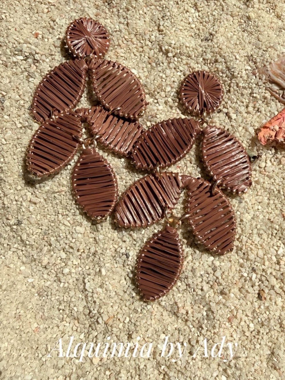 Alquimia Brown Woven Statement Drop Earrings